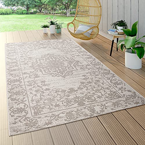 Paco Home Outdoor Teppich Wetterfest Balkon Küche Modern Orientalisches Muster Ornamente Creme Beige Braun, Grösse:200x290 cm