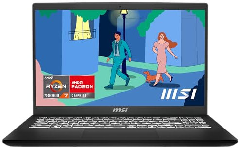 MSI Modern 15 Lifestyle & Business Laptop, 15,6 Zoll Full HD Display, AMD Ryzen 7 7730U Prozessor, 16 GB DDR4 RAM, 512GB SSD, AMD Radeon Graphics, Windows 11 Home, Schwarz, B7M-471