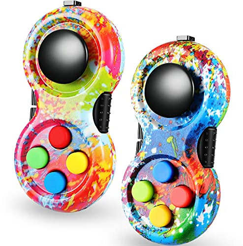 Skylety 2 Pcs Fidget Pad Game Controller Fidget Toy Game Handheld Game Pad Sensory Educational Toy for ADHD Add OCD Autism Anxiety Stress Relief(Graffiti Style)