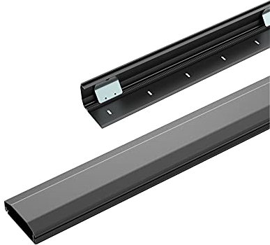 Conecto 0,50 m Aluminium Kabelk zum Kleben oder Schrauben mit 1 x 40 cm 3M Klebeband, Schwarz