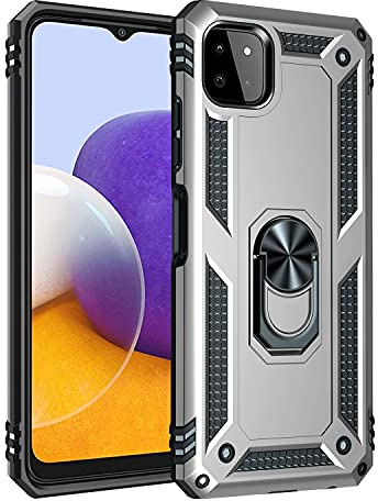 BestST Coque pour Samsung Galaxy A22 5G (No 4G) + HD Verre trempé, Silicone Souple et PC Dur Armor Protection Résistante, Anti-Choc, Anti-Rayure, Etui Housse avec Support Kickstand,Argent