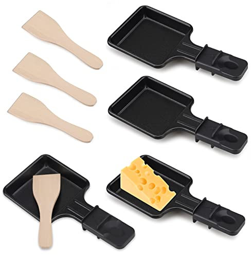 95Street Mini Poêles à Raclette,4 Pièces Coupelle Raclette Poêlon Revêtement Antiadhésif Mini Raclette Set pour Fromage Fondu Oeuf Frit,avec 4 Pelle en Bois