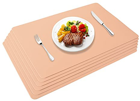 Miorkly Tischsets Abwaschbar, Platzset Leder 6er Set Abwischbar Kunstleder Wasserdicht Platzdecken, Tischset für Hause Küche Restaurant und Hotel, 45x30cm,Rosa
