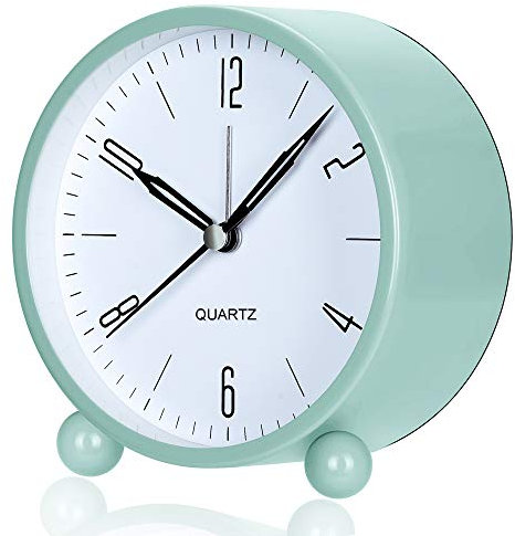 Wecker, kein Ticken, Analoger Wecker mit warmem Nachtlicht, Nachttischwecker, geräuschloser Uhr, batteriebetrieben, einfaches, stilvolles Design für Schreibtisch, Schlafzimmer (grün)