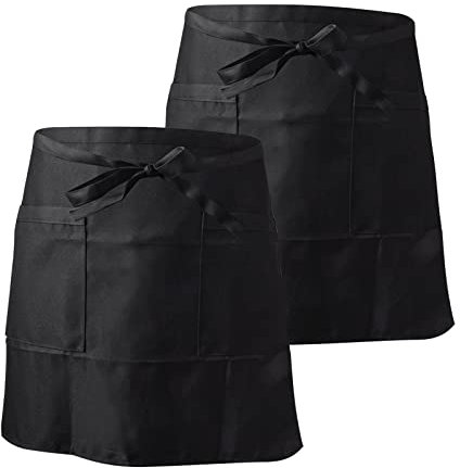 NiceLand Schwarze Taillenschürze 2 Stück Vorbinder Schürze mit 2 Taschen Kellnerschürze Kochschürze Bistroschürze Backschürze für Restaurant, Bar