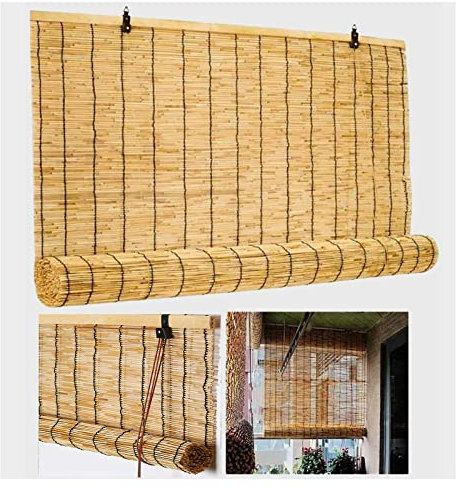 Bambus-Jalousien, Rollos aus Bambus für Terrassen, Rattan-Jalousien für Fenster, Sonnenschutzrollos aus Bambus, Rollos mit Lichtfilterung, handgewebt, entfernen