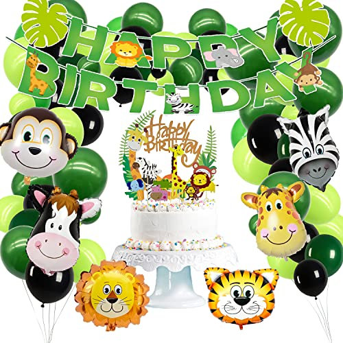 Dschungel Geburtstag Dekoration, Waldtiere Party Dekoration Set, Birthday Decoration, Tier Folienballon Reusable, Dschungel Tiere Geburtstag Deko, Jungle Balloons Forest Animal for Boy Birthday