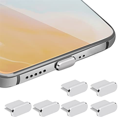 Cobee Typ C Staubstecker Set, 6 Stück Aluminiumlegierung USB C Anti Staub Abdeckkappen Ladeanschluss Abdeckung Typ C Metall Staubschutz Stopper für Smartphone Laptop (Silber)