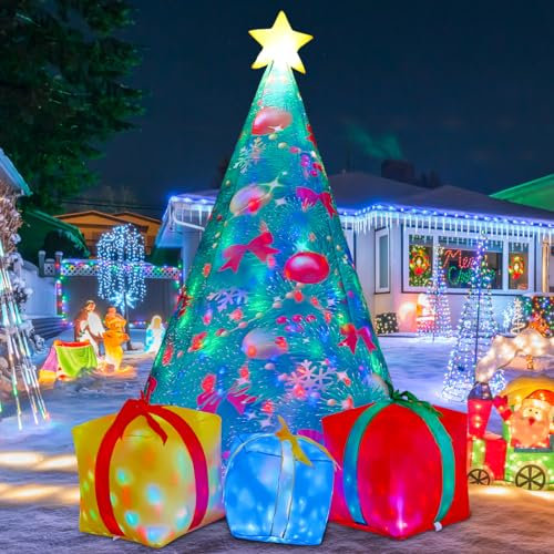 COMIN Gonfiabili natalizi da 2,1 m, decorazioni per esterni, albero di Natale gonfiabile, con LED integrati, per interni ed esterni, cortile, prato, giardino