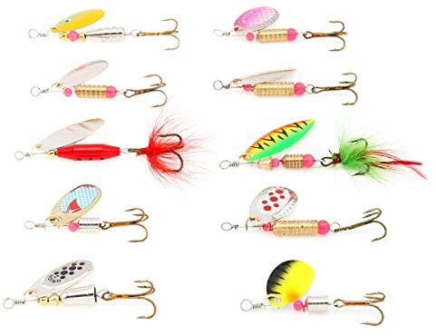 OriGlam 10pcs Appât de pêche, appât de pêche en métal Dur, cuillère de pêche appât de pêche en métal