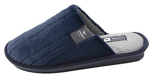 JOMIX Hausschuhe Herren Winter Plüsch Pantoffeln Warme Gefütterte Slippers Bequeme Puschen Rutschfeste Pantoletten (MU6057, Blau, 46 EU)