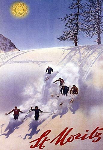 St. Moritz Ski Schweizer Reiseposter Blechschild Metall Bar Pub Garage Diner Cafe Home Wanddekoration Home Decor Kunst Poster Retro Vintage Eisen Poster 20,3 x 30,5 cm