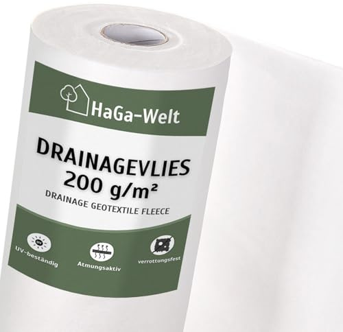 HaGa Drainagevlies 200g/m² in 1m x 50m als Drainage, Sandkastenvlies, Geovlies, Trennvlies für Gartenarbeit und unter Pflastersteinen