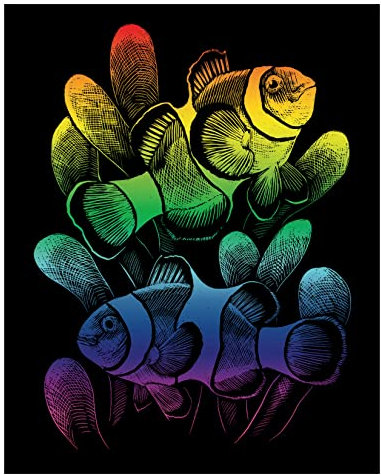 Pracht Creatives Hobby Royal & Langnickel - Kratzbild Clownfisch Rainbow, Kratzbilder für Kinder und Erwachsene, mit Kratzstift und Vorlage