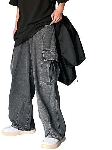 Sawmew Herren Baggy Jeans Hip Hop Jeans Teenager Junge Streetwear Skateboard Y2K Hose Mode Skater Skateboard Hose(Black,XXL)