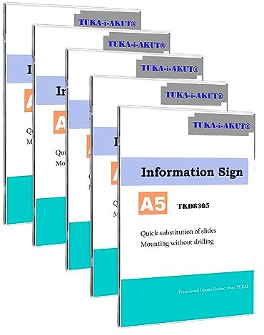 TUKA-i-AKUT 5pcs A5 Plaque de Porte et de Signalisation, Info Sign Bureau Panneau. Montage sur Mur ou Porte à l'aide de colle, Sans Perçage, Insertions A5 148 x 210 mm, TKD8305-A5-5x