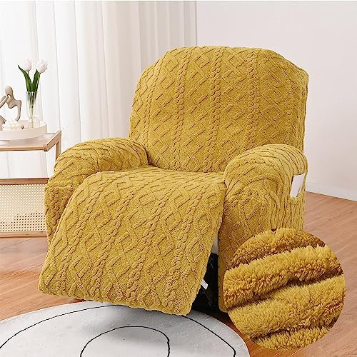 FANSU Stretchhusse für Relaxsessel Komplett Sesselbezug, Jacquard Plüsch 4-Teilig Sesselschoner für Recliner Stuhl Sessel, Stretch Sofabezug, Elastisch Bezug für Fernsehsessel Liege (1 Sitzer,Ingwer)