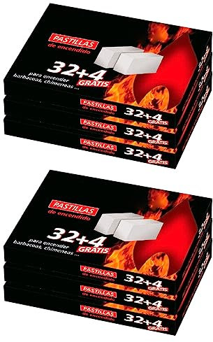 AC - Pack de 6 Paquetes de 48 Pastillas para enciender Fuegos - Encendido de barbacoas, chimeneas, hogueras, cocinas de leña, Estufas - Color Blanco
