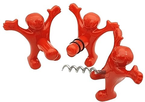 HWHXCZYH 3 Pcs Funny Happy Red Man Wine Stopper Novelty Beer Corkscrew & Bottle Opener