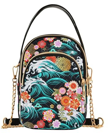 MCHIVER Orientalische Meerblumen-Umhängetasche für Damen, Handy-Geldbörse, Geldbörse mit abnehmbarer Kette, Schultertasche, Handtasche für Reisepass, Telefon, Reisen, Arbeit, Orientalische Meeresblume
