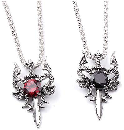 Collier Dragon pour Homme, Collier croix à pendentif épée double dragon avec chaîne de 19,7 pouces, Collier en cristal de dragon ailé, Collier d'amulette de dragon ancien, Bijoux Punk Dragon (Rouge)