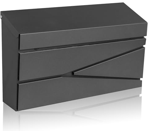 Ydocabinit Wall Mount Mailbox, Large Capacity Mailbox for House, Galvanized Steel Rust-Proof Metal Post Box Drop, Mailboxes for Outside, 15.74×9.84×4.33, Black Modern Sleek Style