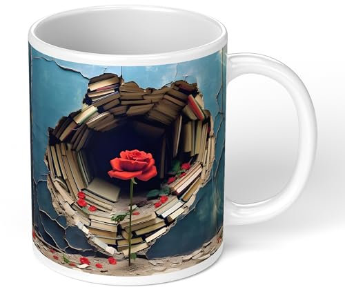 Print Maniacs 3D Bookshelf Ceramic Coffee Mug - Creative Design Library Shelf Cup With 3D Effect Books - Gifts for Readers and Book Lovers