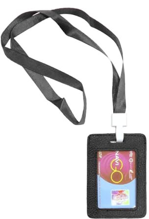 LOLUNA® Porte badge cordon tour de cou avec porte-carte pour badges d'identification, Navigo, Bus en CUIR - Noir