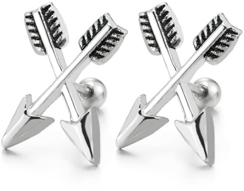 Edelstahl Doppel Pfeil Spike Ohrstecker Ohrringe für Herren Damen, Schraube Wieder, 2 Stück