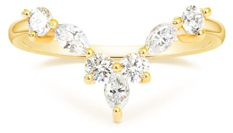 Titaniumcentral Vorsteckring Damen Verlobungsringe V-Form Gebogen Schmal Marquise und Rund Zirkonia Eheringe Versprechen Ring (Gelbgold,65 (20.7))