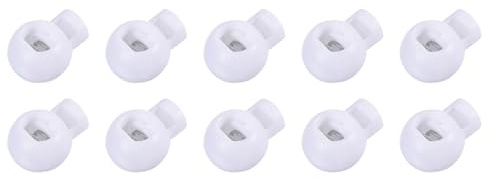QUARKZMAN 10 Unidades Cordones de 6 mm x 5 mm con Resorte Blanco | de Cierre de Cordón de Plástico de Cabeza Redonda, para Impermeables Abrigos y Mochilas
