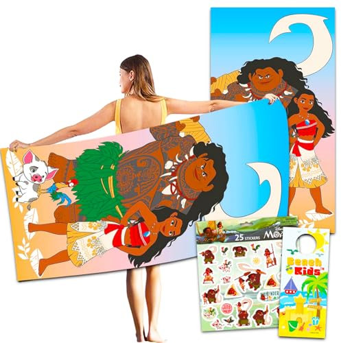 Moana On the Island Strandtuch-Set – Bündel mit 101,6 x 182,9 cm Moana Strandtuch mit Aufklebern und mehr | Disney Strandzubehör