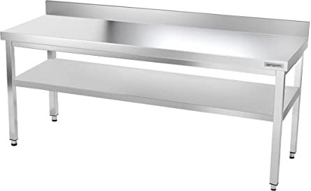 GGM Gastro | ATK208A | Edelstahl Arbeitstisch Premium - 2000x800mm - mit Grundboden & Aufkantung