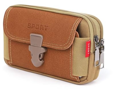 FDEETY Tactical Molle Pouch Mobile Phone Belt Multipurpose Utility EDC Waist Pack Gadget Tool Organizer Bag for Sports Hiking Camping (Horizontal-Khaki)