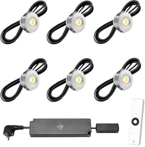 Hamulight LED Einbaustrahler Terrassenüberdachung Pals ab mit Fernbedienung | Wintergarten Beleuchtung - Einbauleuchten - Terrassendach - Überdachung | 3W - Dimmbar - Warmweiß | Set mit 6 Stück