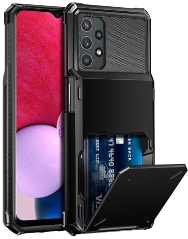Vunake for Samsung A13 Case with Card Holder Galaxy A13 Case Wallet Case [Max 4 Cards] Dual Layer Protective Case Heavy Duty Hard PC TPU Bumper Shockproof Phone Case for Samsung Galaxy A13,Black