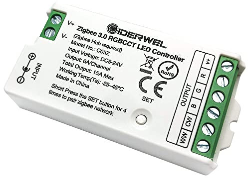 Smart ZigBee 3.0 RGBWW LED Streifen Controller Pro,kompatibel mit Hub Bridge,Echo Plus,Echo Studio,Echo Show(2.Gen) für APP/Alexa Sprachsteuerung RGBWW RGBW LED Strip(nur ein ZIGBEE LED Controller)