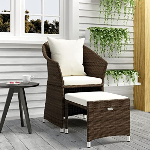 Keyroto Gartenstühle mit Fußhocker Rattansessel Gartensessel Outdoor mit Kissen Braun Poly Rattan