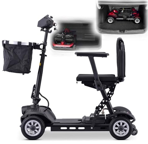 HZWJD Elektrischer Rollstuhl Scooter,Roller Erwachsene,4-Rad-Mobilitätsroller,Rollatoren Für Senioren,Elektrischer Rollstuhl,Für Senioren,Erwachsene,Behinderte Ältere Menschen Black~10ah