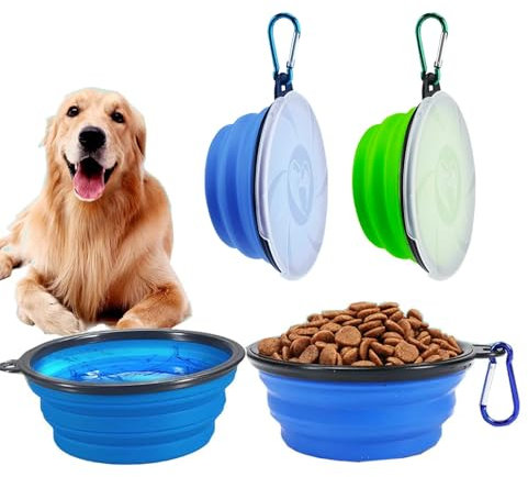 Cutiolly Bol Pliable pour Chien et Chat, 2pcs Gamelles de Voyage, 350ml, Silicone, Pliable et Portable