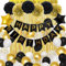 Geburtstagsdeko Set Luftballons Schwarz Gold – Happy Birthday Banner, Folienballons & Lametta Vorhang – Party Deko für Frauen, Männer & Mädchen – Festdeko mit Goldene Ballons
