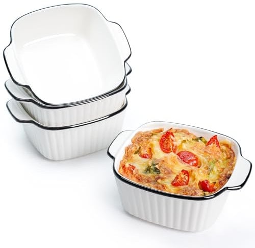 NUTRIUPS 14.5cm Platos de Cerámica para Hornear Juego de 4, 400Ml Platos Cuadrados para Hornear, Platos de Cerámica para Hornear con Asas, Apto para Horno, Freidora de Aire y Microondas