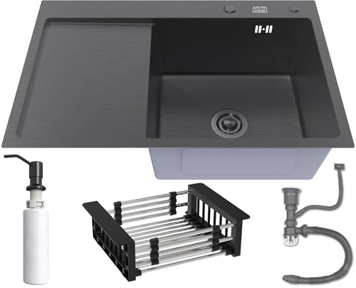 Lavello singolo con drenaggio Graphite 78x49RB + accessori