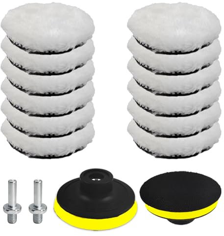 Polishing Pads for Drill, 16 Pcs 3 Inch Car Buffer Polisher Kit with Wool Polishing Buffing Pad Backing Pad and M10 Drill Adapter for Car Furniture Polishing Waxing
