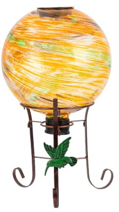 YELENEW 25,4 cm Durchmesser Solar-Bekugel und 21,6 cm Metallständer für drinnen und draußen, Garten-Ornament, Glaskugel, Hofkunst, Beobachtungskugel für Garten, Haus, Rasen, Veranda, Terrasse