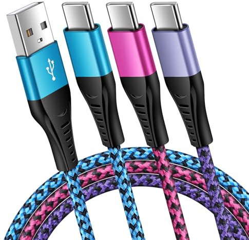 USB C Charger Cable, 3 Pack 6FT Type C Charger Cable Fast Charging, 2.4A USB A to USB C Cables Braided for Samsung Galaxy S25 S24 A56 A55 A35 A34 A16 A15 Note 20 iPhone 16 15 Pro Max Plus,Google