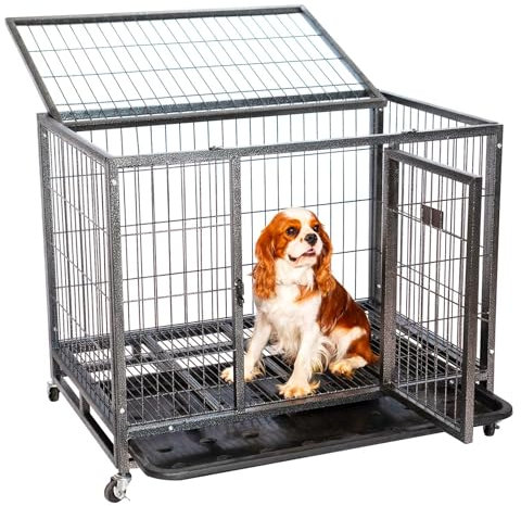 PAITSY Hundetransportbox klappbar MouvedyL, 94×64×76 cm, Hunde-Box für innen & außen, 2 Türen, herausziehbares Tablett, 360° Räder