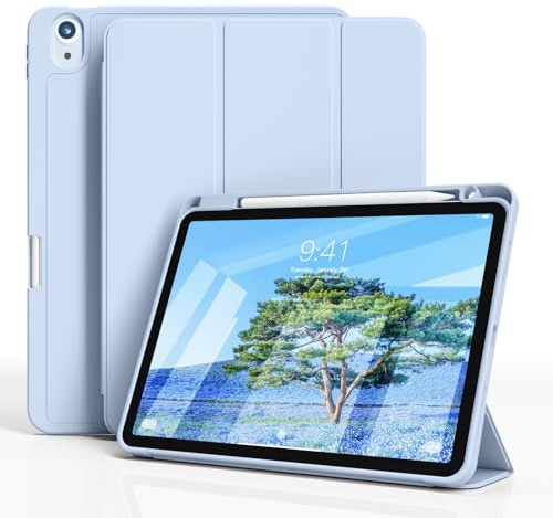JKSML Hülle für iPad Air 11 Zoll (M4/M3/M2) 2026/2025/2024 | für iPad Air 5./4. Gen 10,9 Zoll 2022/2020, Weich TPU Schutzhülle mit Stifthalter, Auto-Schlaf & Weckfunktion, Himmelblau