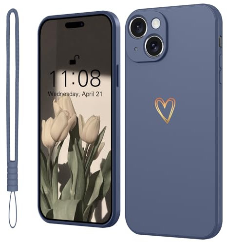 Mitetabo Hülle für iPhone 15 Handyhülle Gold Liebesher Silikon,Case Mädchen Weich Slim Stoßfest Kratzfeste Süßes Gold Love Schutzhülle für iPhone 15 6.1 Raumgrau