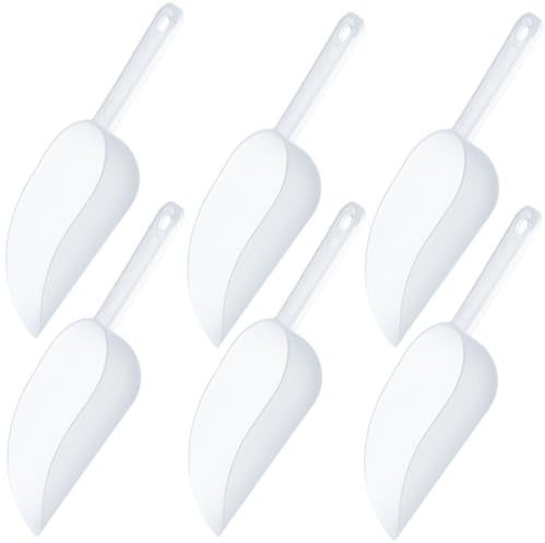 6 Pcs Scoops for Food, Ice Scoop, Candy Scoop, Popcorn Scoop, White Oval, Dishwasher Safe Buffet Flour Sugar Scoop, for Rice Ice Cream Flour Sugar Coffee Beans Melon Seeds Food Shovel